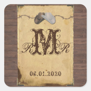 Rustic Land Cowboy Hats Monogram Sticker Fyrkantigt Klistermärke