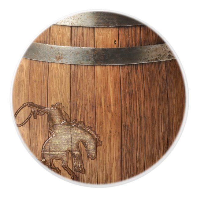 Rustic Land Cowboy Western Rodeo Wooden Barrel Knopp (Framsidan)
