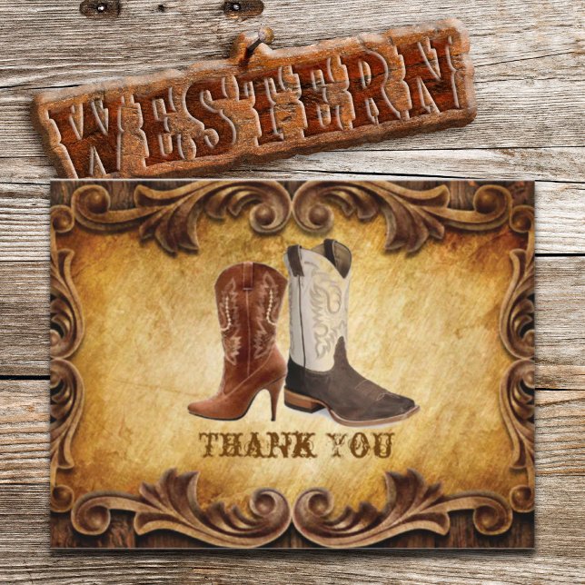Rustic Land Cowboy Westernare Bröllop tack Vykort (Rustic Country Cowboy Western Wedding thank you Postcard)