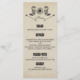 Rustic Land CowboyBoots Bröllop Menu-kort Meny