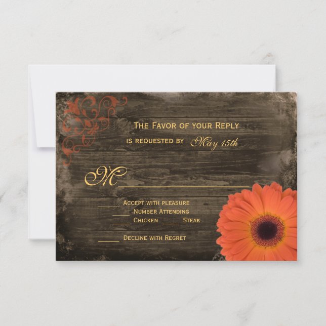 Rustic Land Daisy Barn Wood Bröllop OSA Card Kort (Framsida)