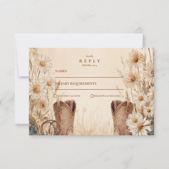 Rustic Land Daisy Boots Bröllop OSA Kort (Framsida)