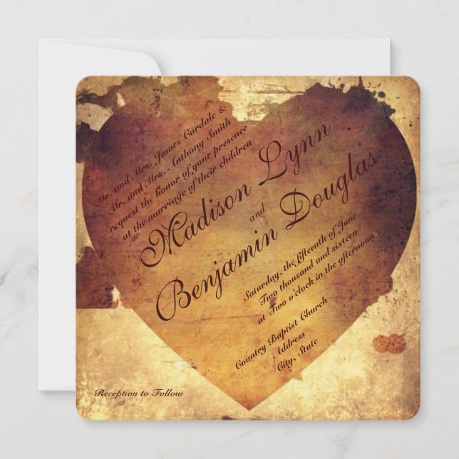 Rustic Land Distress Heart Wedding bjudande Inbjudningar (Framsida)