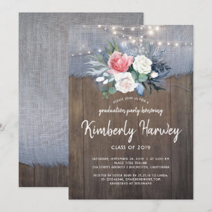 Rustic Land Dusty Blue Blommigt 2019 Studenten Inbjudningar