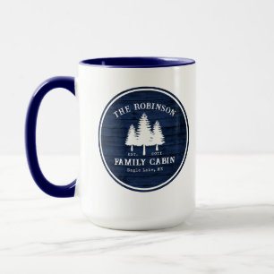 Rustic Land-familjens Cabin Träd Blue Wood Large Mugg