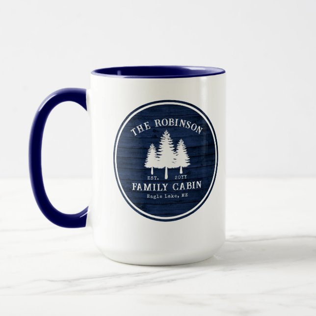 Rustic Land-familjens Cabin Träd Blue Wood Large Mugg (Vänster)