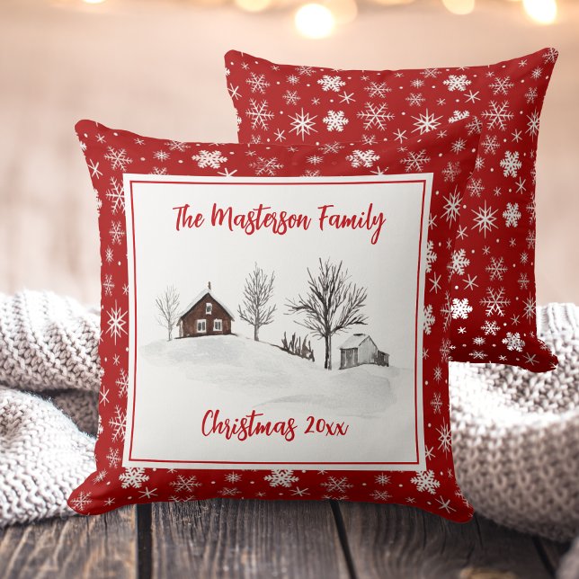 Rustic Land, Family Namn, jul, Kudde (Rustic Country, Family Name, Christmas, Throw Pillow)