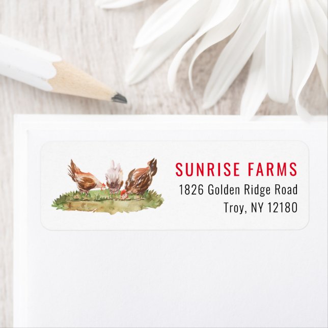 Rustic Land Farmhouse Chickens Returadress Returadress Etikett (Insitu)