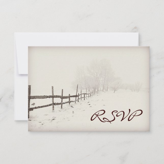 Rustic Land Fence Winter Wedding OSA kort (Framsida)