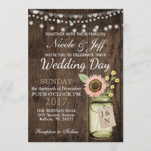 Rustic Land Flower Mason Burk Barn Bröllop Inbjudningar