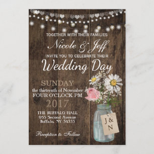 Rustic Land Flower Mason Burk Barn Bröllop Inbjudningar