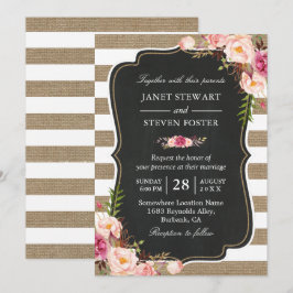 Rustic Land Flowers Burlap Rand Chic Bröllop Inbjudningar