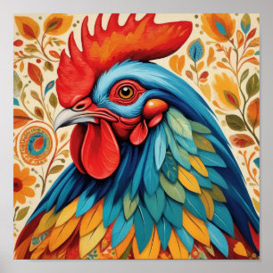 Rustic Land Folk Tupp Chicken Poster