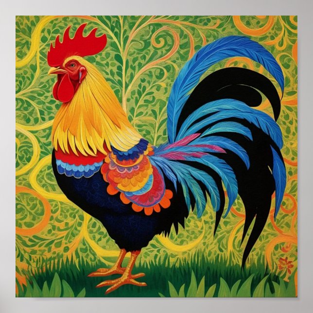 Rustic Land Folk Tupp Chicken Poster (Framsidan)