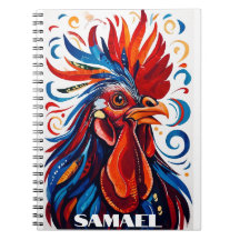 Rustic Land Folk Tupp Chicken Red Blue Namn