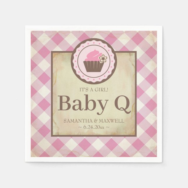 Rustic Land Gingham Cupaka Baby Q Pappersservett (Framsidan)