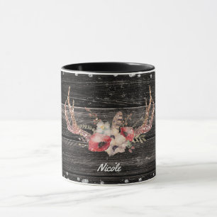 Rustic Land Glam Flowers & Antlers Chic Boho Mugg