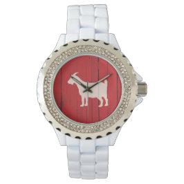 Rustic Land Goat Red Wood Panel Armbandsur