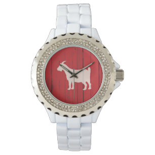 Rustic Land Goat Red Wood Panel Armbandsur