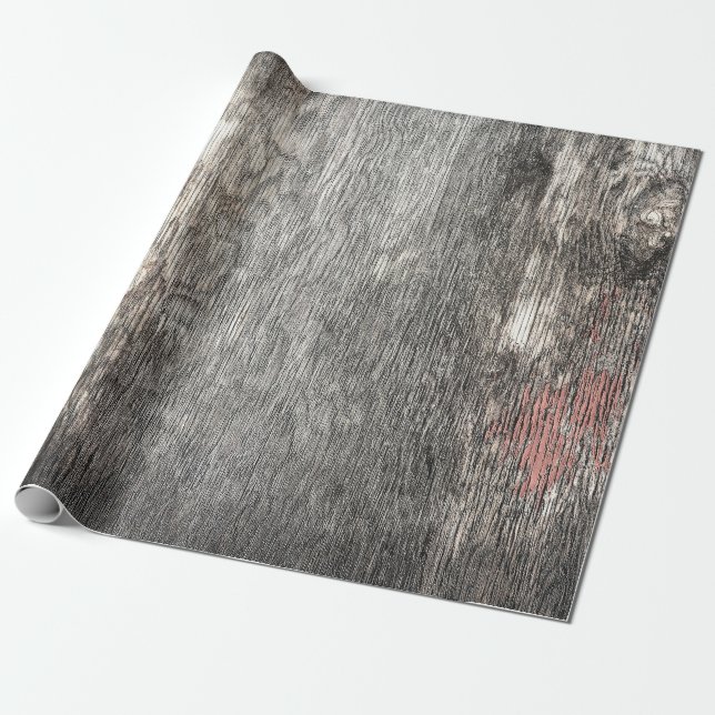 Rustic Land Grått Beige Struktur Wood Grain Presentpapper (Utrullad)