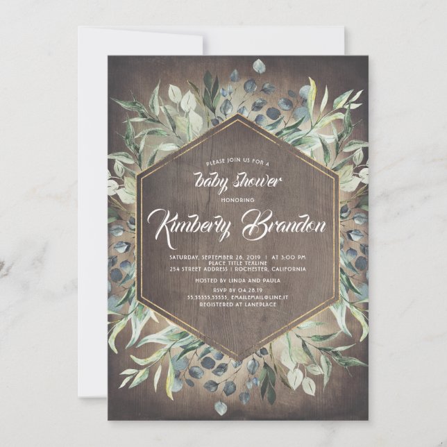 Rustic Land | Grey Guld Ram Baby Shower Inbjudningar (Framsida)