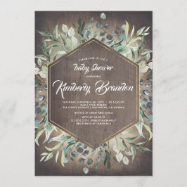 Rustic Land | Grey Guld Ram Baby Shower Inbjudningar