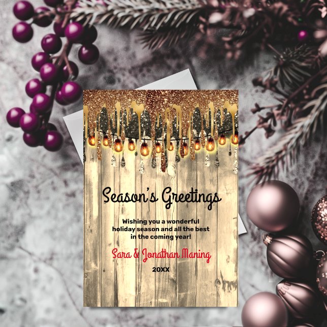 Rustic Land guld glitter droppar jul jul Julkort (Skapare uppladdad)