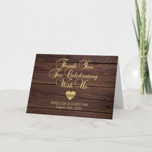Rustic Land Guld Heart Tack Bröllop Kort (Framsida)