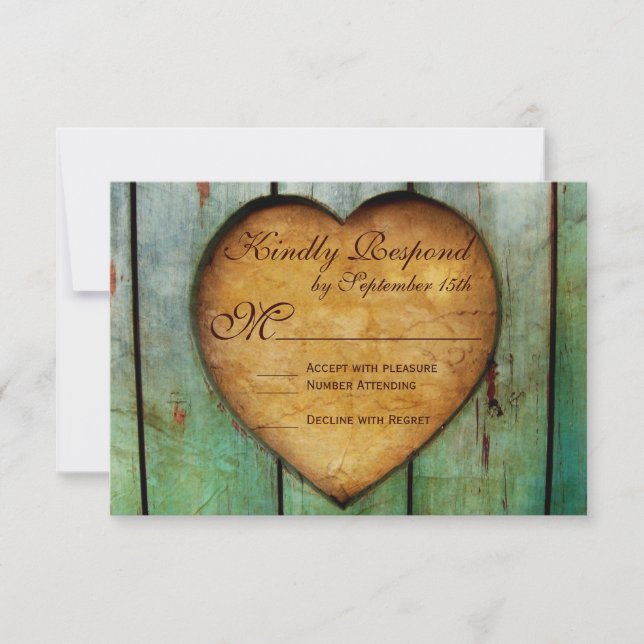 Rustic Land Heart Barn Wood Bröllop OSA Card (Framsida)