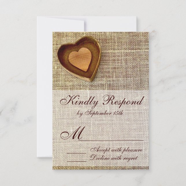 Rustic Land Heart Burlap Bröllop OSA Kort (Framsida)