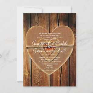 Rustic Land Hearts Barn Wood bröllopsinbjudan Inbjudningar
