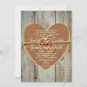 Rustic Land Hearts Barn Wood bröllopsinbjudan Inbjudningar