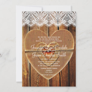 Rustic Land Hearts Barn Wood bröllopsinbjudan Inbjudningar