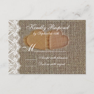 Rustic Land Hearts Burlap Snöre Bröllop OSA Kort