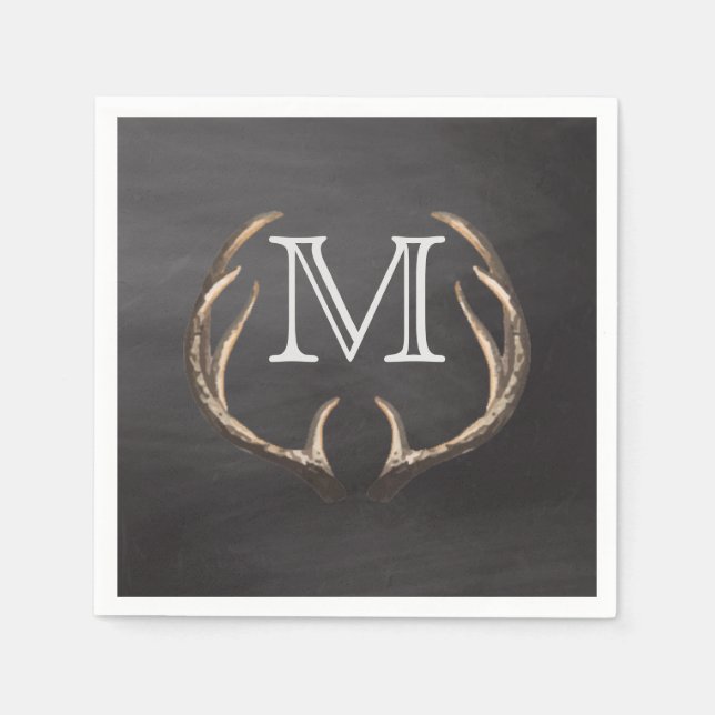 Rustic Land Hjort Antlers Chalkboard Monogram Pappersservett (Framsidan)