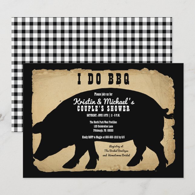 Rustic Land Hog I DO BBQ Couppes Shower Inbjudningar (Fram/baksida)