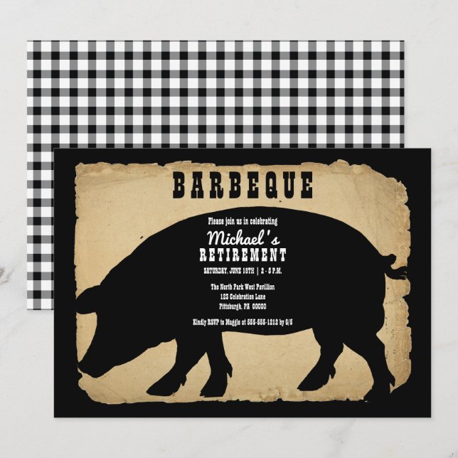 Rustic Land Hog Pension Barbeque - BBQ Inbjudningar (Fram/baksida)
