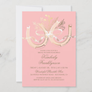 Rustic Land Horseshoe Guld Rosa Möhippa Inbjudningar