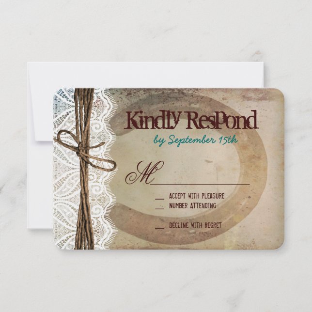 Rustic Land Horseshoe Teal Bröllop OSA Card Kort (Framsida)