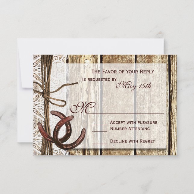 Rustic Land Horseshoe Wood Bröllop OSA Card (Framsida)