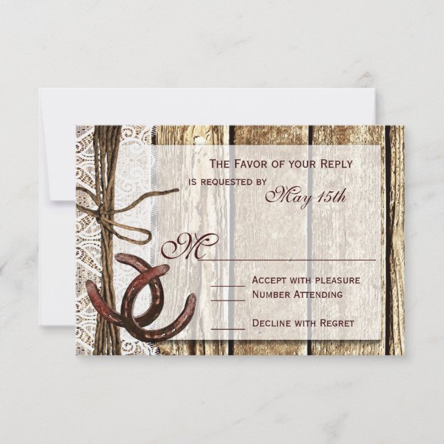 Rustic Land Horseshoe Wood Bröllop OSA Card Kort (Framsida)