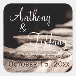 Rustic Land Horseshoes Cowboy Wedding Favor Squ Fyrkantigt Klistermärke