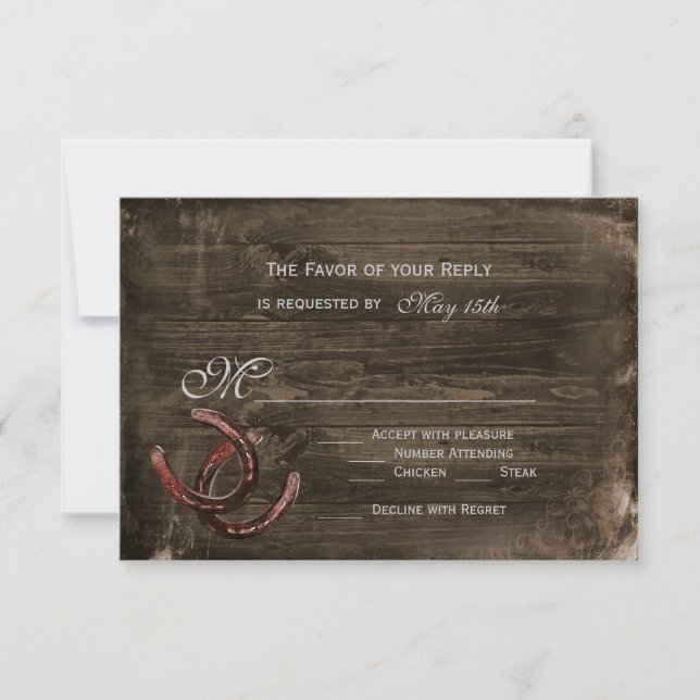 Rustic Land Horseshoes Wood Bröllop OSA Card Kort (Framsida)