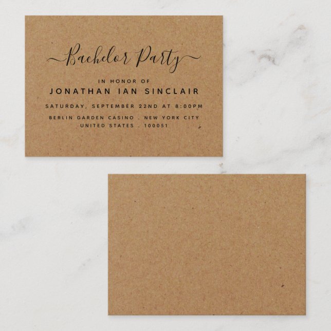 Rustic Land Kraft Bachelor Party Biljett Inbjudan (Fram/baksida)