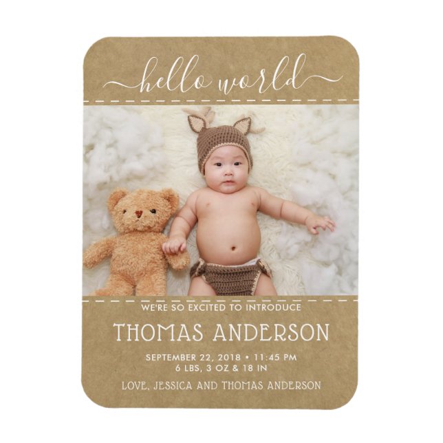 Rustic Land Kraft Foft Birth Notice Magnet (Vertikal)