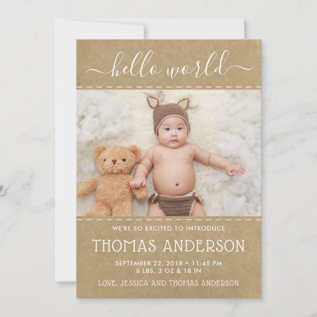 Rustic Land Kraft Foft Birth Notice Meddelande (Framsida)