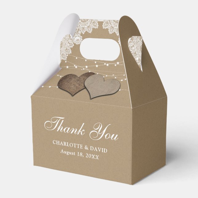 Rustic Land Kraft Papprare Snöre Ljus Bröllop Presentaskar (Framsidan Sidan)