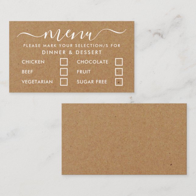 Rustic Land Kraft Simple Script Menu Selection Tilläggskort (Fram/baksida)