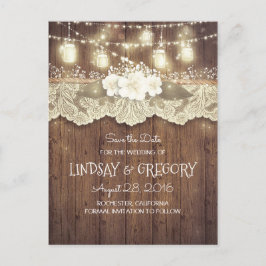 Rustic land ladan bröllop spara datum meddelande vykort