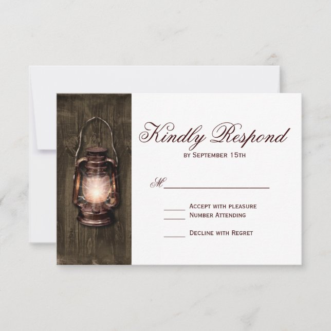 Rustic Land Lantern Barn Wood Bröllop OSA Card (Framsida)